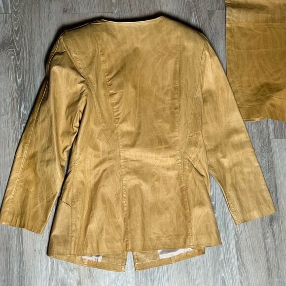 80s Leather zebra Print Tan Camel Embossed Blazer Midi Pencil Skirt Suit Set 10 - Picture 12 of 16